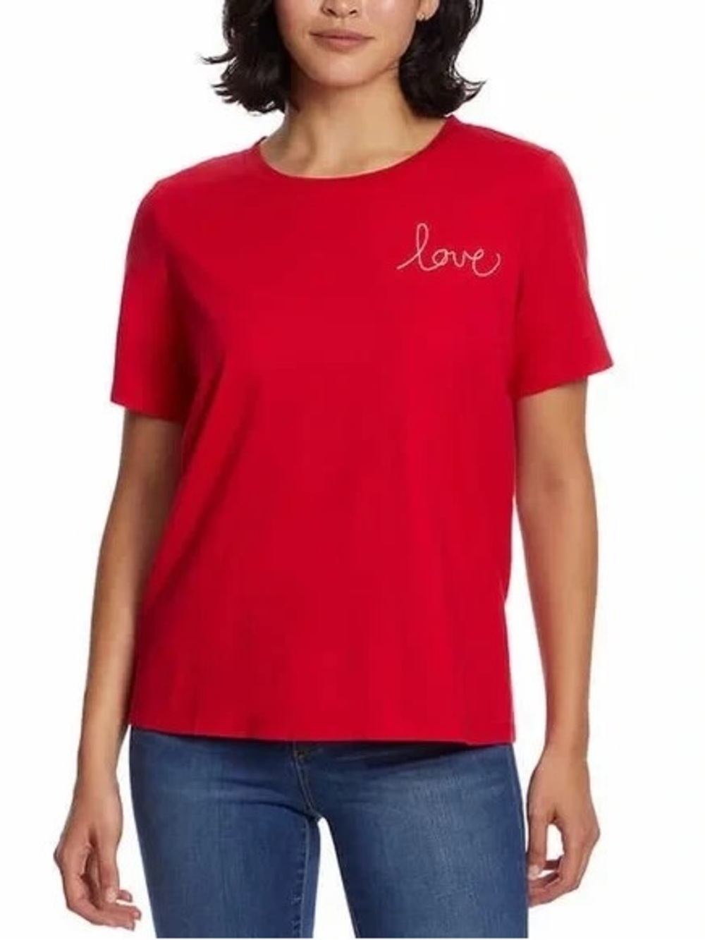 Ella Moss Red 'Love' Short Sleeve Tee, Size Large, Valentine, Romance, Cozy